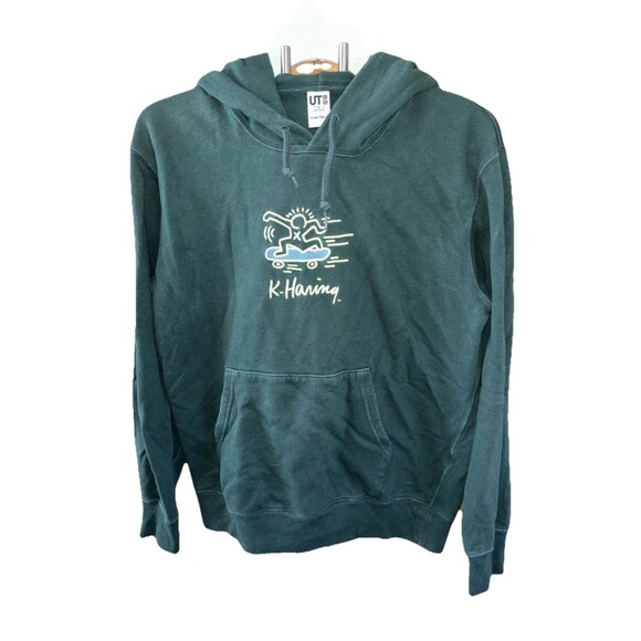 Keith Haring x Uniqlo Hoodie Men M Green Pullover Embroidered Skateboarding - Picture 1 of 10